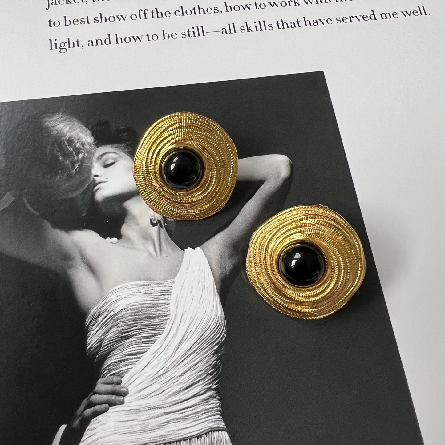 Natalia Onyx Stud Earrings in GOLD