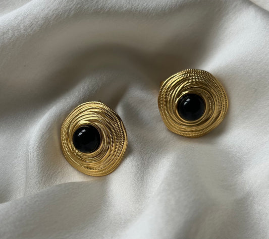 Natalia Onyx Stud Earrings in GOLD